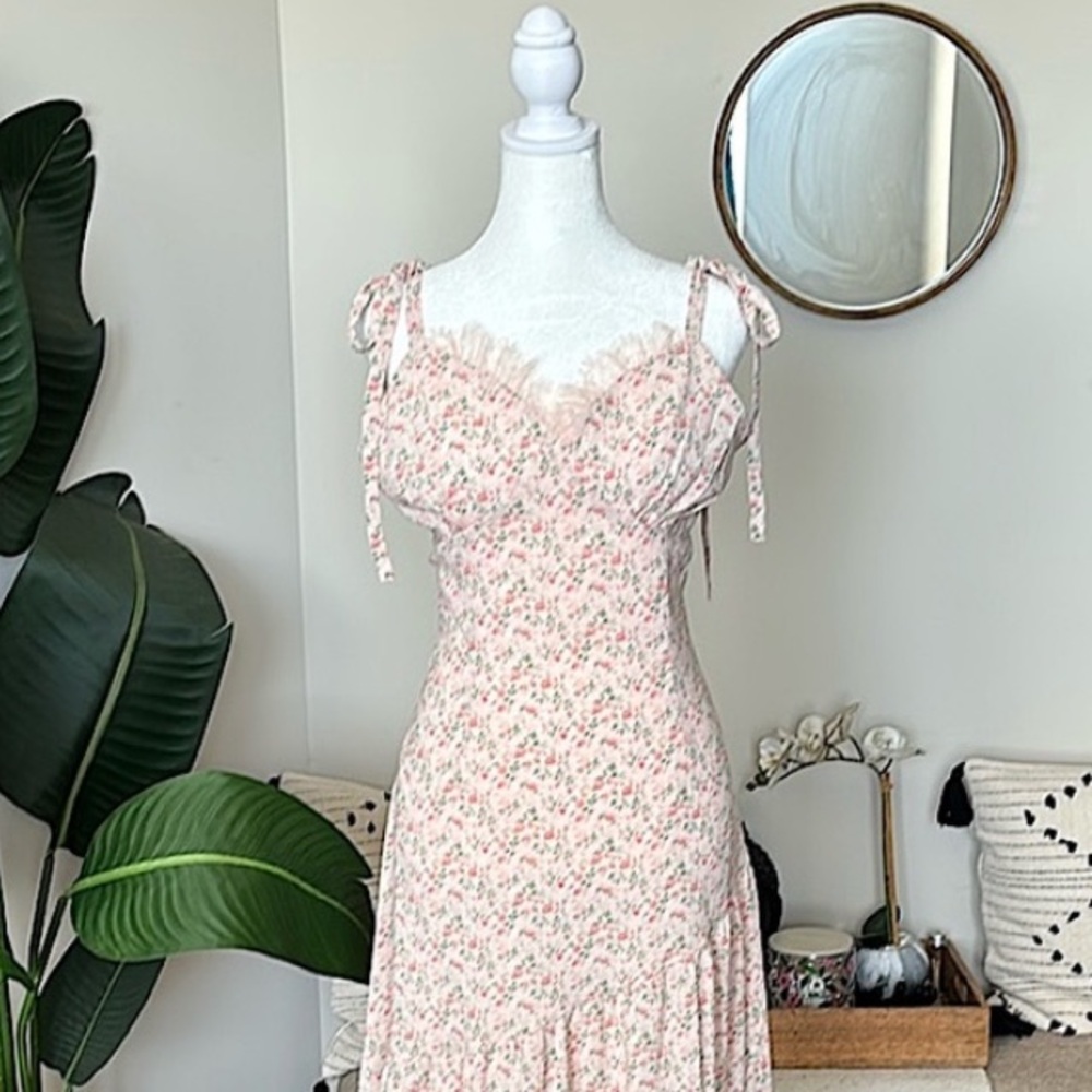 🌷NWOT Tie Shoulder Floral Maxi Dress Sz L🌷 - Picture 8 of 9